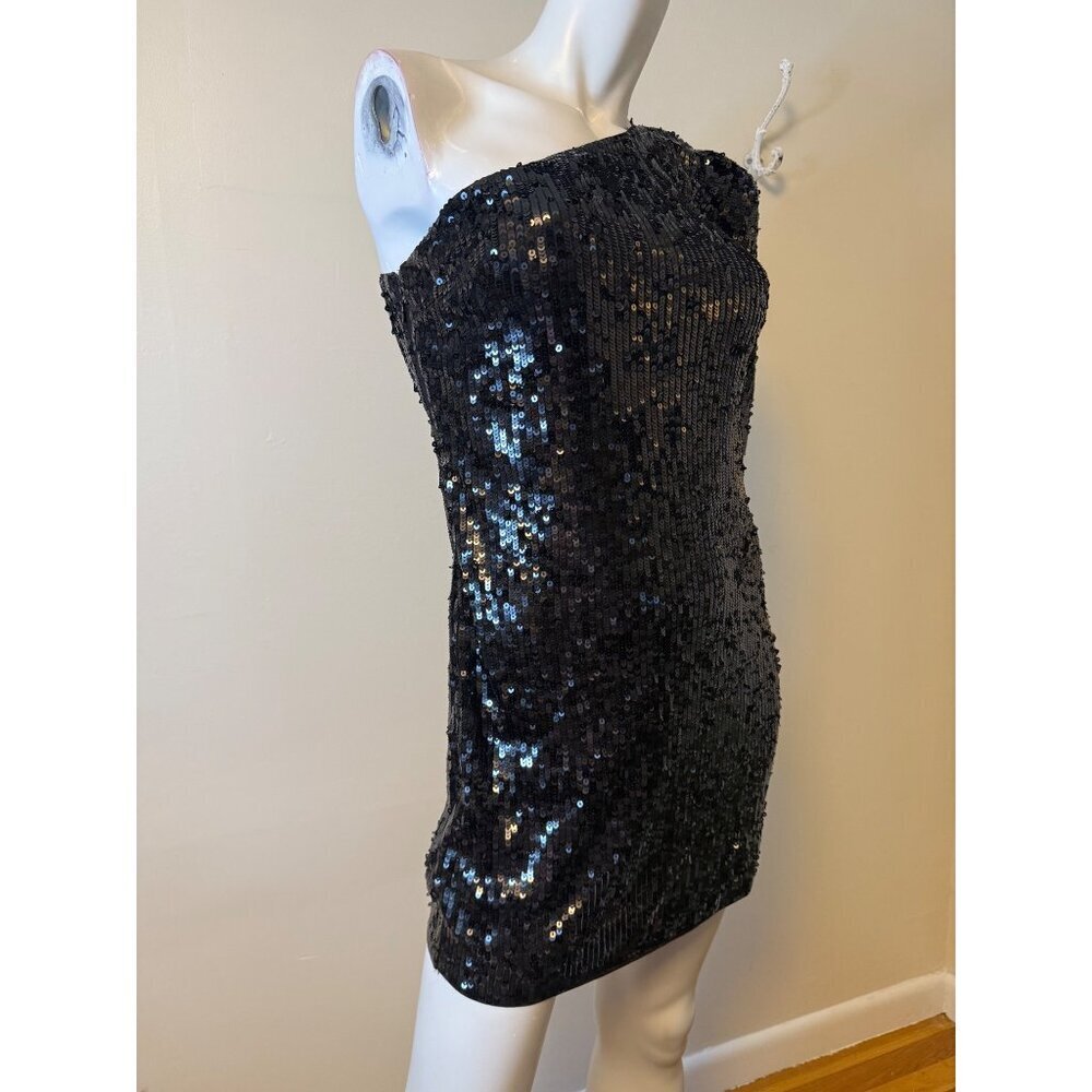 Express Black One-Shoulder Sequin Mini Dress With Long Sleeve Size 2 - Picture 4 of 8